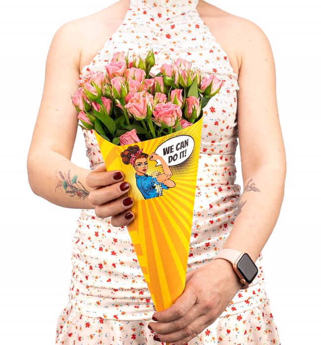 We Can Do It Serisi Mini Pembe Gül Buketi